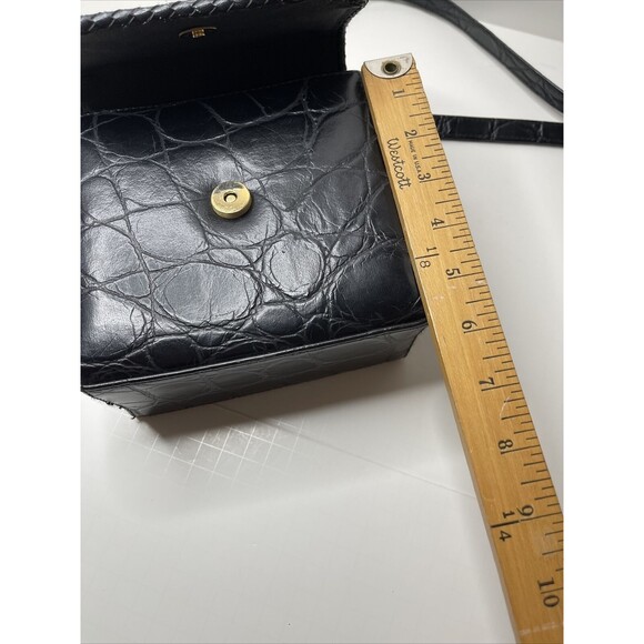 Vintage Black faux Leather Crossbody Purse snap fold over square crocodile print - Picture 11 of 12